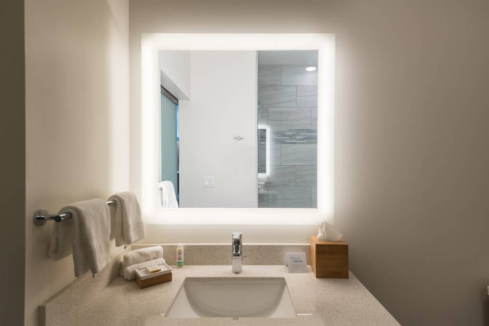 Our guest bathrooms have plenty of counter space t