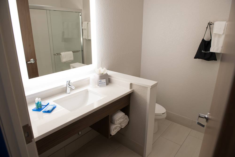 Well lit spacious guest bathroom