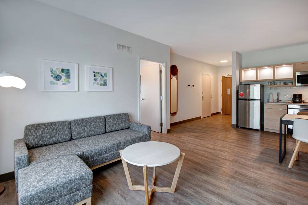 Spacious living, kitchen, and dining areas